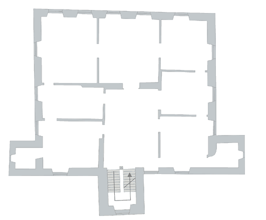 Grundriss des Trompetenmuseums mit acht nummerierten Ausstellungsräumen
